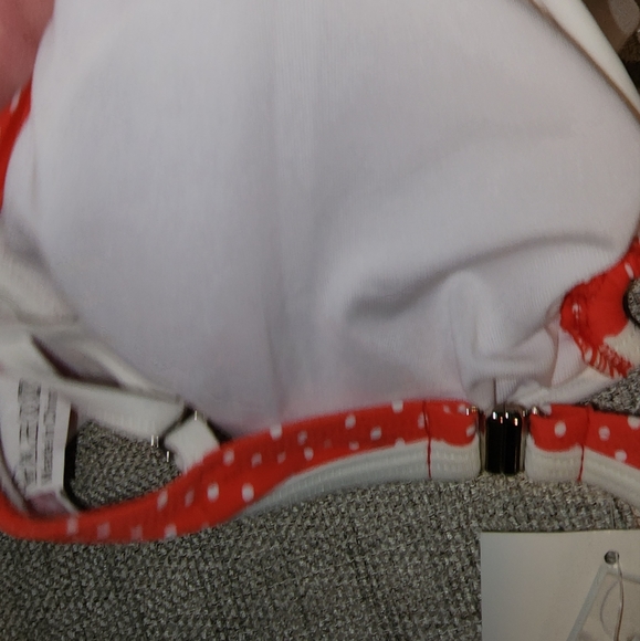 New Sheridyn Fisher Swimwear Bikini Top coral polka dot ruffle 11" across bottom - Picture 8 of 11